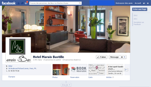 Page Facebook Hotel Marais Bastille Paris