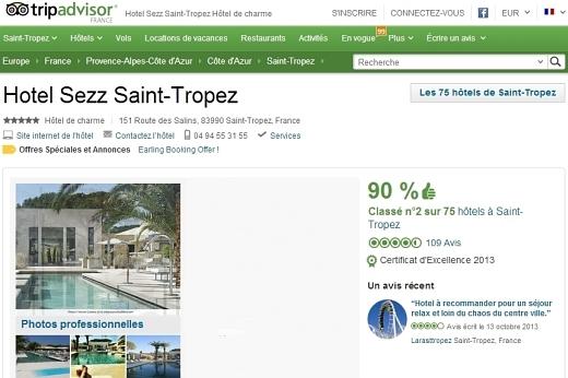 Tripadvisor certificate of excellence 2013 - Hotel Sezz Saint Tropez